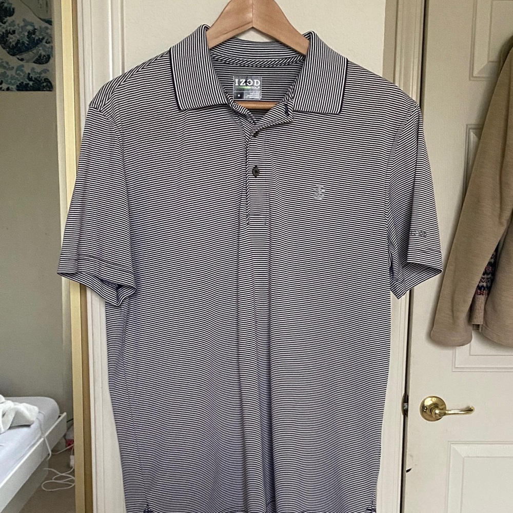 IZOD Men's Polo GOLF Shirt - Black and White Stripes